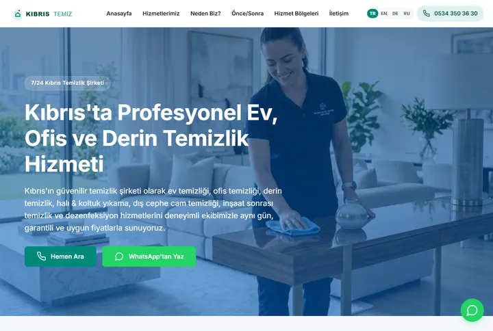Kıbrıs Ev Temizlik sitesinin gerçek ekran görüntüsü